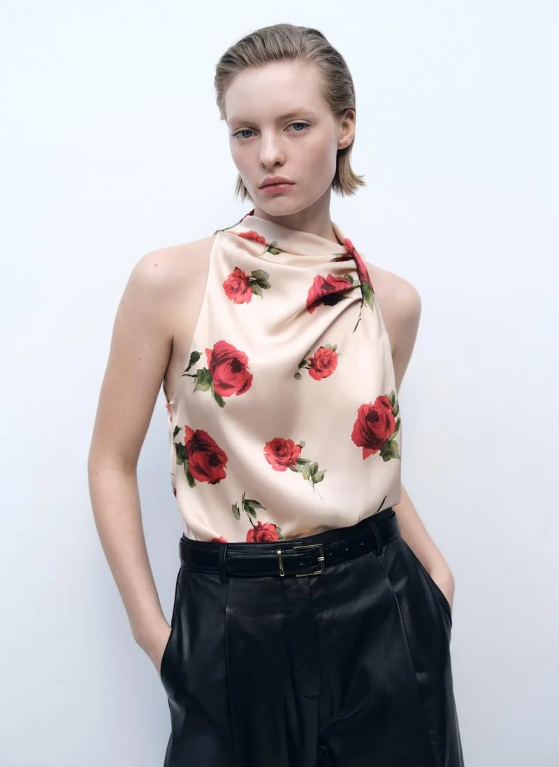 مانجو Floral Satin Blouse