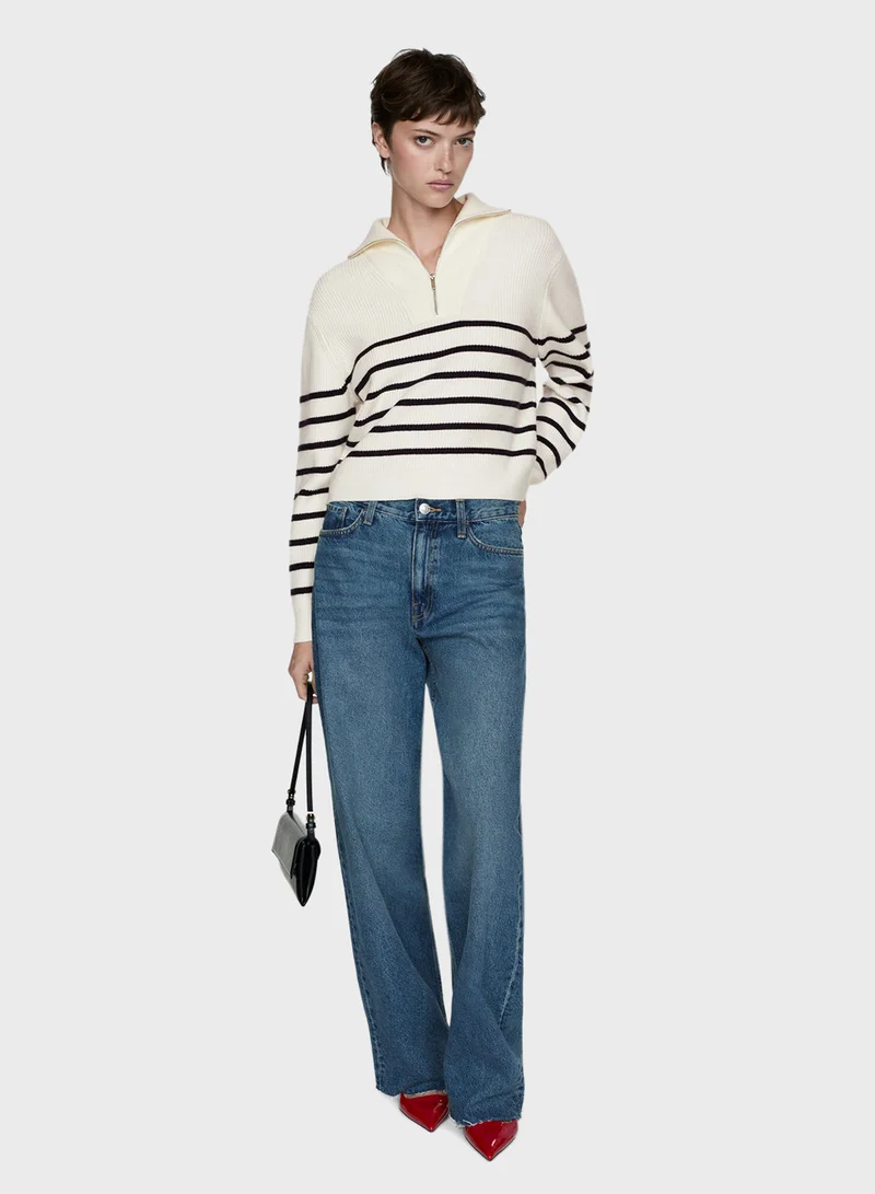 مانجو Casual Stripe Zip Sweater