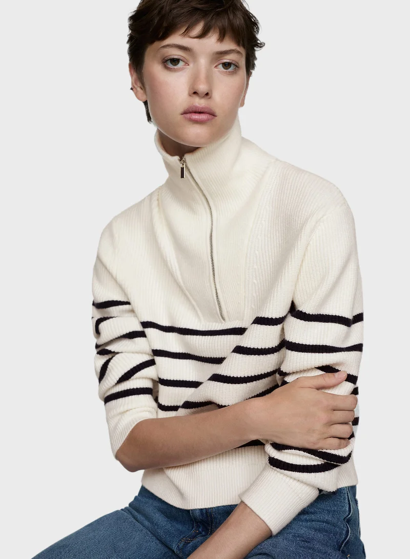 مانجو Casual Stripe Zip Sweater