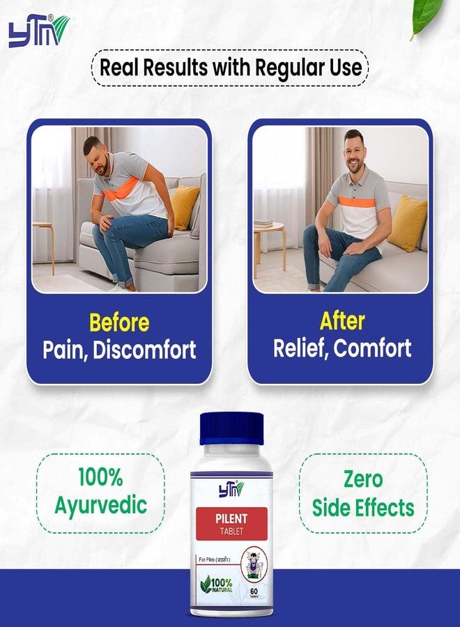 YTM Pilent Ayurvedic Piles Relief Tablets - 60 Count | Natural Hemorrhoid Support with Amla & Shatavari | Promotes Digestive Health - Image 3