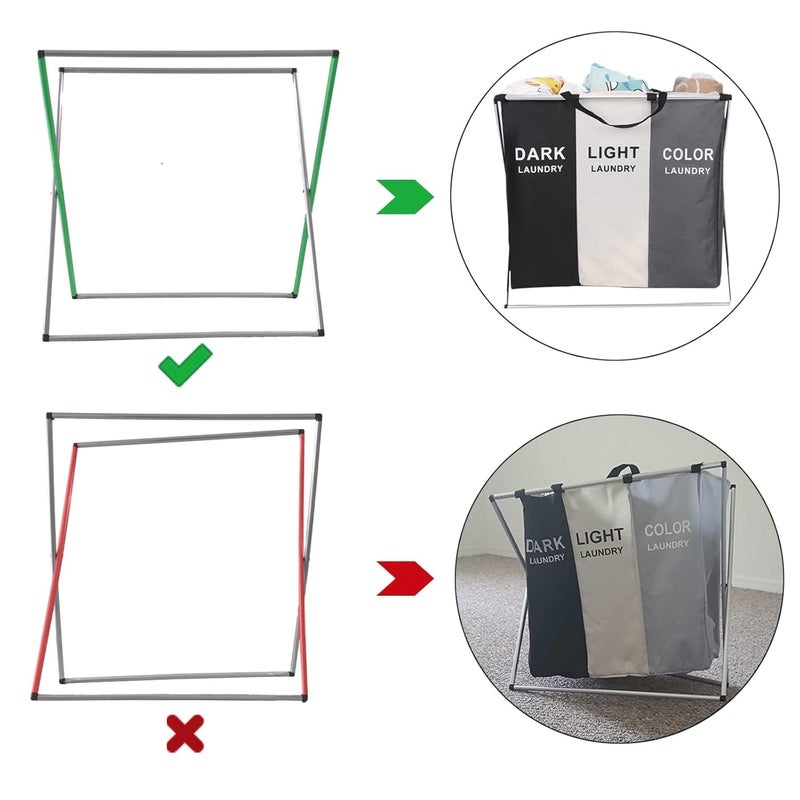 VBM 125L Laundry Basket Clothes Hamper Organizer Sorter Storage Foldable 2 Sections Dark Light Hampers with Aluminum Frame 24x 15x 23 inches Washing Dirty Cloth Bag for Bathroom Bedroom Garage - Image 4