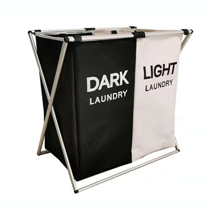 VBM 125L Laundry Basket Clothes Hamper Organizer Sorter Storage Foldable 2 Sections Dark Light Hampers with Aluminum Frame 24x 15x 23 inches Washing Dirty Cloth Bag for Bathroom Bedroom Garage - Image 1