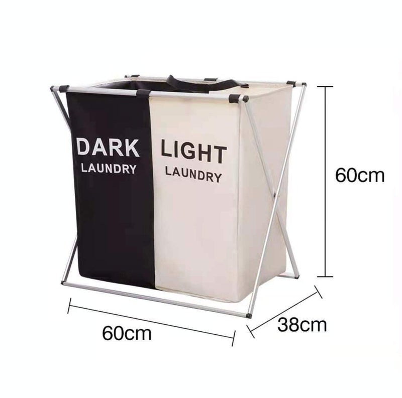 VBM 125L Laundry Basket Clothes Hamper Organizer Sorter Storage Foldable 2 Sections Dark Light Hampers with Aluminum Frame 24x 15x 23 inches Washing Dirty Cloth Bag for Bathroom Bedroom Garage - Image 2