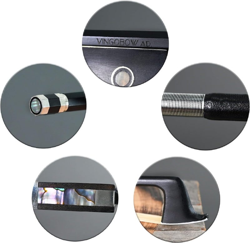 VINGOBOW Carbon Fiber Violin Bow Half 1/2 Size 100V Advanced Level 62cm Parisian Eyes Ebony Frog Real Mongolian White Horse Hair Warm Clear Tone Straight Smooth Screw Great Flexibility - Image 3