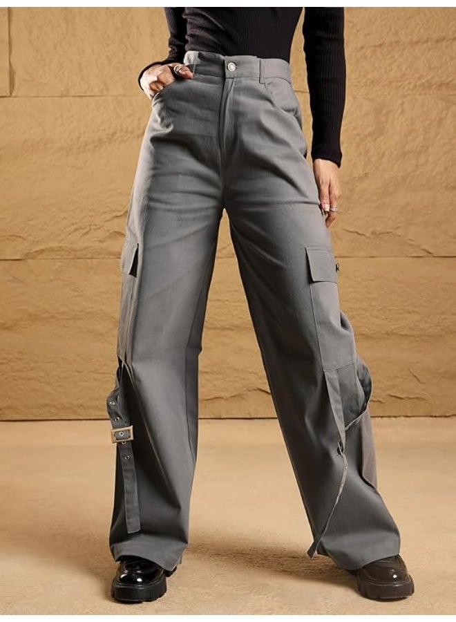 Sassafras Women's Cargo Pants, Grey M - Image 2