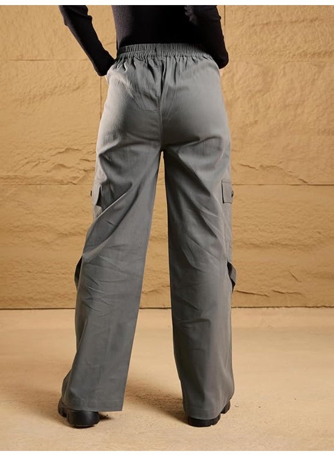 Sassafras Women's Cargo Pants, Grey M - Image 3