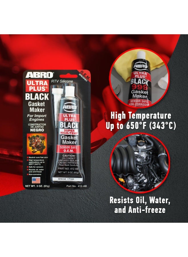 Abro ABRO Ultra Plus 999 RTV Silicone Sealant and Gasket Maker, for Import Engines, Sensor Safe, Non-Corrosive, High Temp Silicone Sealant/Head Gasket Sealant, 650 Degrees F, 3 oz. Tube - Black  - Image 3