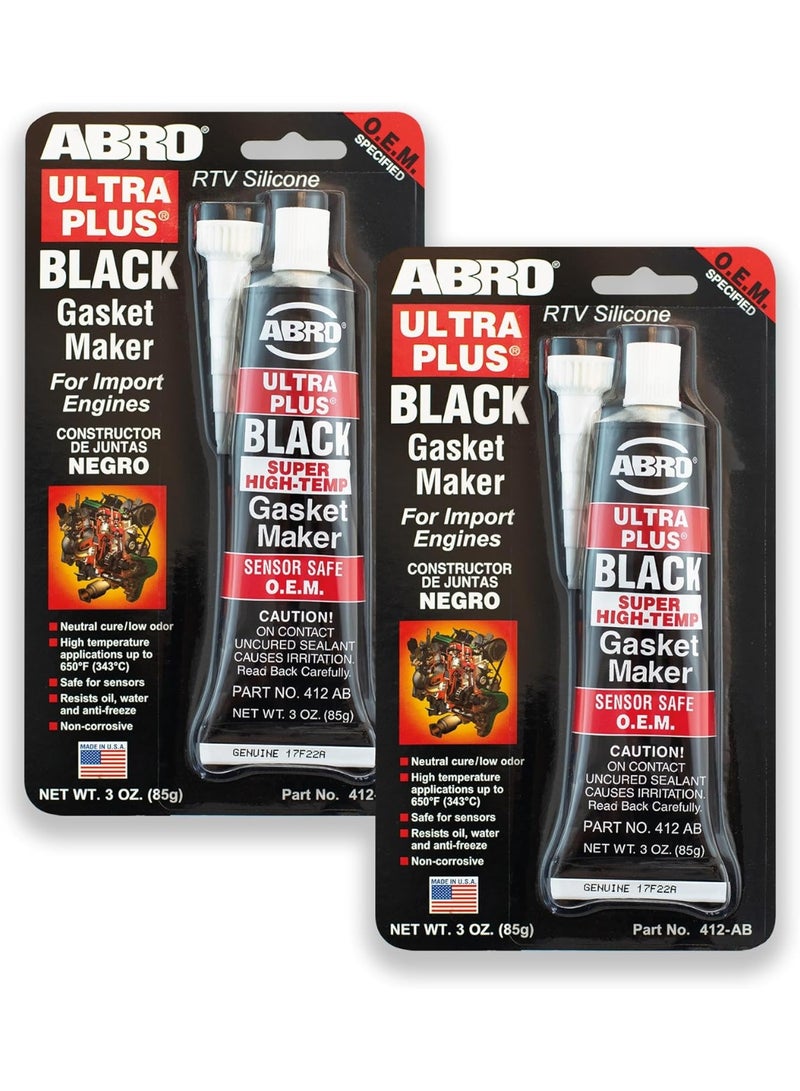 Abro ABRO Ultra Plus 999 RTV Silicone Sealant and Gasket Maker, for Import Engines, Sensor Safe, Non-Corrosive, High Temp Silicone Sealant/Head Gasket Sealant, 650 Degrees F, 3 oz. Tube - Black  - Image 1