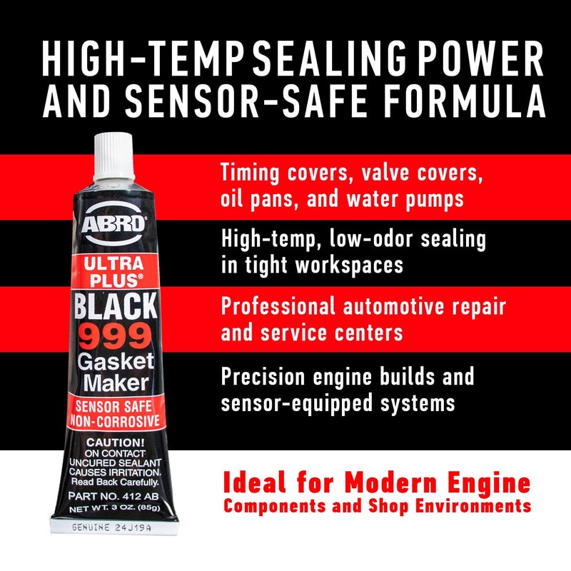 ABRO Ultra Plus 999 RTV Silicone Sealant and Gasket Maker, for Import Engines, Sensor Safe, Non-Corrosive, High Temp Silicone Sealant, 650 Degrees F, 3 oz. Tube - Black - Image 4