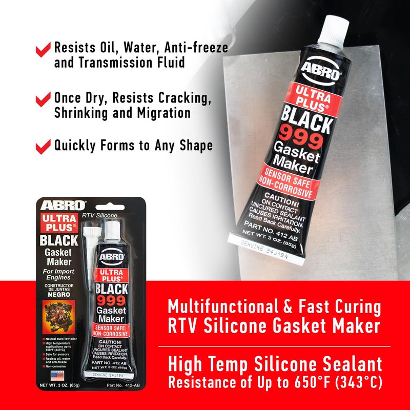 ABRO Ultra Plus 999 RTV Silicone Sealant and Gasket Maker, for Import Engines, Sensor Safe, Non-Corrosive, High Temp Silicone Sealant, 650 Degrees F, 3 oz. Tube - Black - Image 5