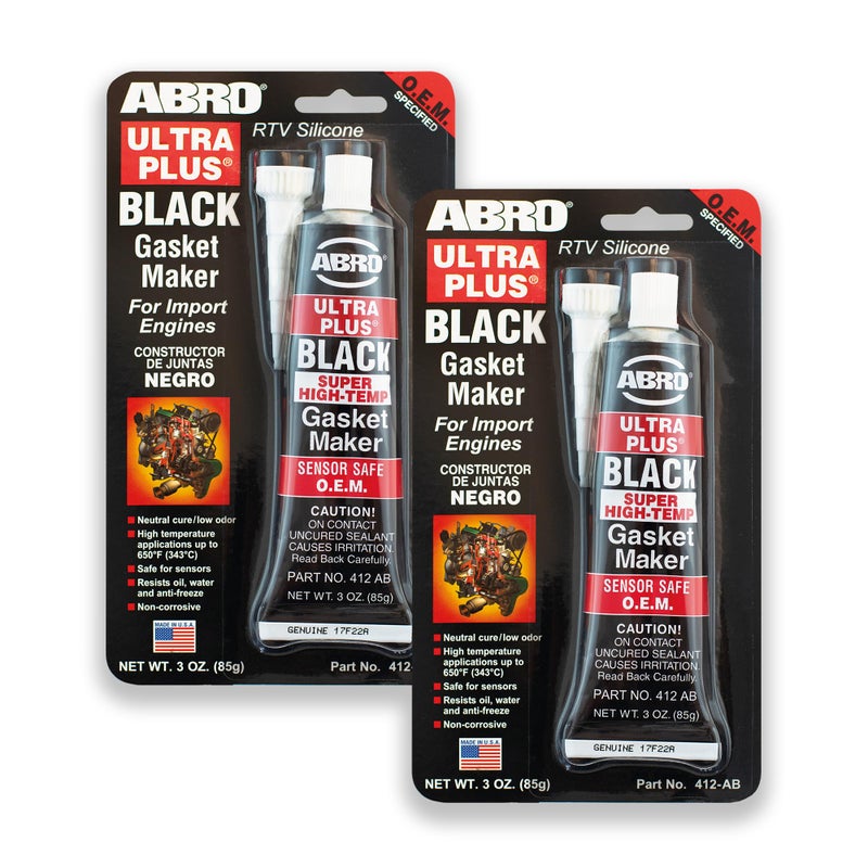 ABRO Ultra Plus 999 RTV Silicone Sealant and Gasket Maker, for Import Engines, Sensor Safe, Non-Corrosive, High Temp Silicone Sealant, 650 Degrees F, 3 oz. Tube - Black - Image 1
