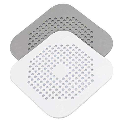 YIMSGO Drain Hair Catcher 2 Packs ShowerBathtub Drain Cover Silicone Hair Catcher for Shower Square Drain Stopper for TubKitchenBathroom GrayWhite