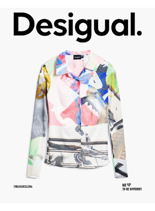 DESIGUAL ss25 New Colorful Printed Stretch Slim-fit Turn-down Collar Women's Shirt - Image 1