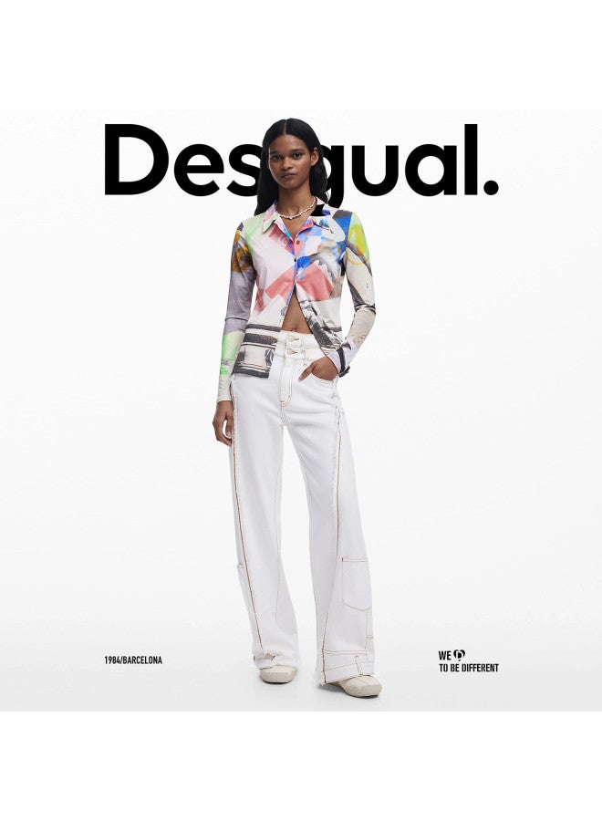 DESIGUAL ss25 New Colorful Printed Stretch Slim-fit Turn-down Collar Women's Shirt - Image 4