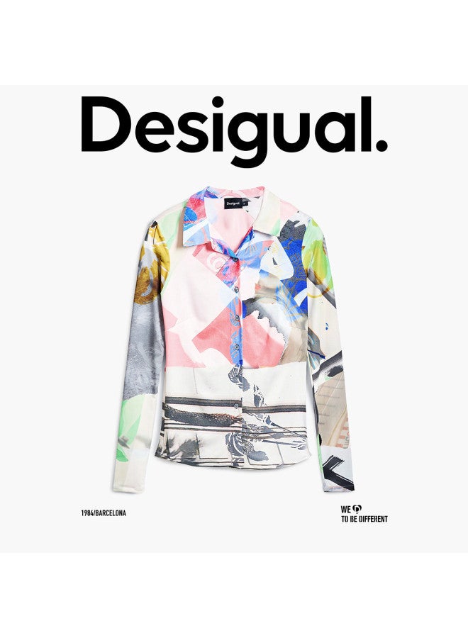 DESIGUAL ss25 New Colorful Printed Stretch Slim-fit Turn-down Collar Women's Shirt - Image 2