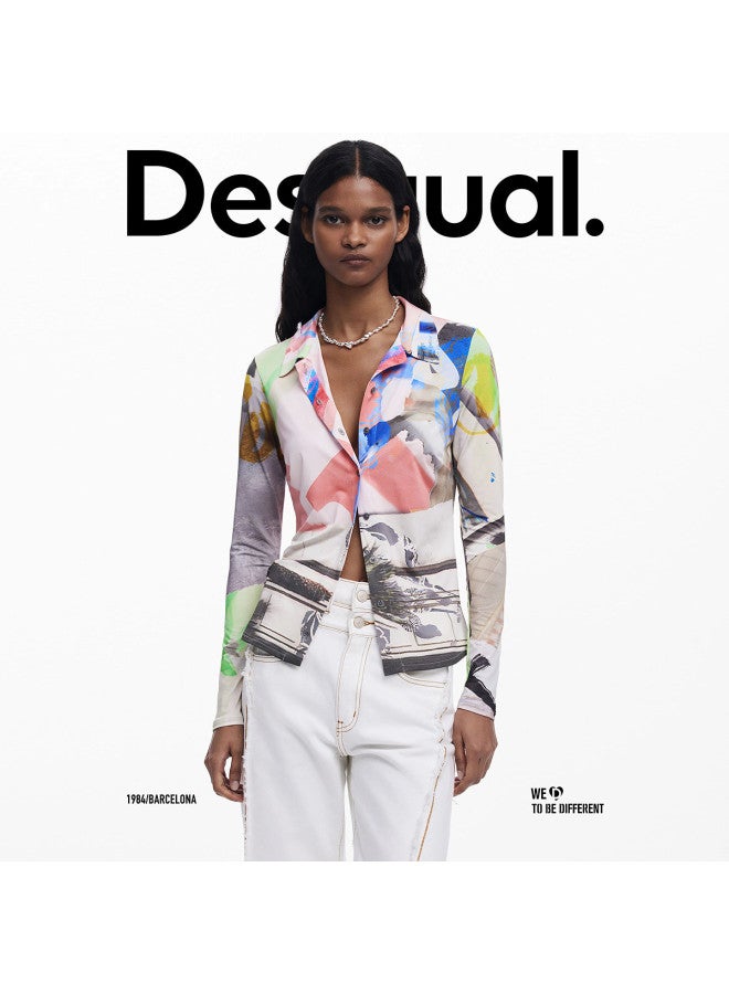 DESIGUAL ss25 New Colorful Printed Stretch Slim-fit Turn-down Collar Women's Shirt - Image 3