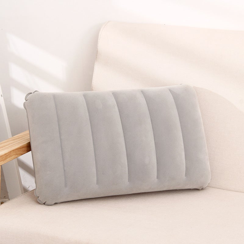 PVC Flocked Inflatable Nap Pillow for Camping Gray 