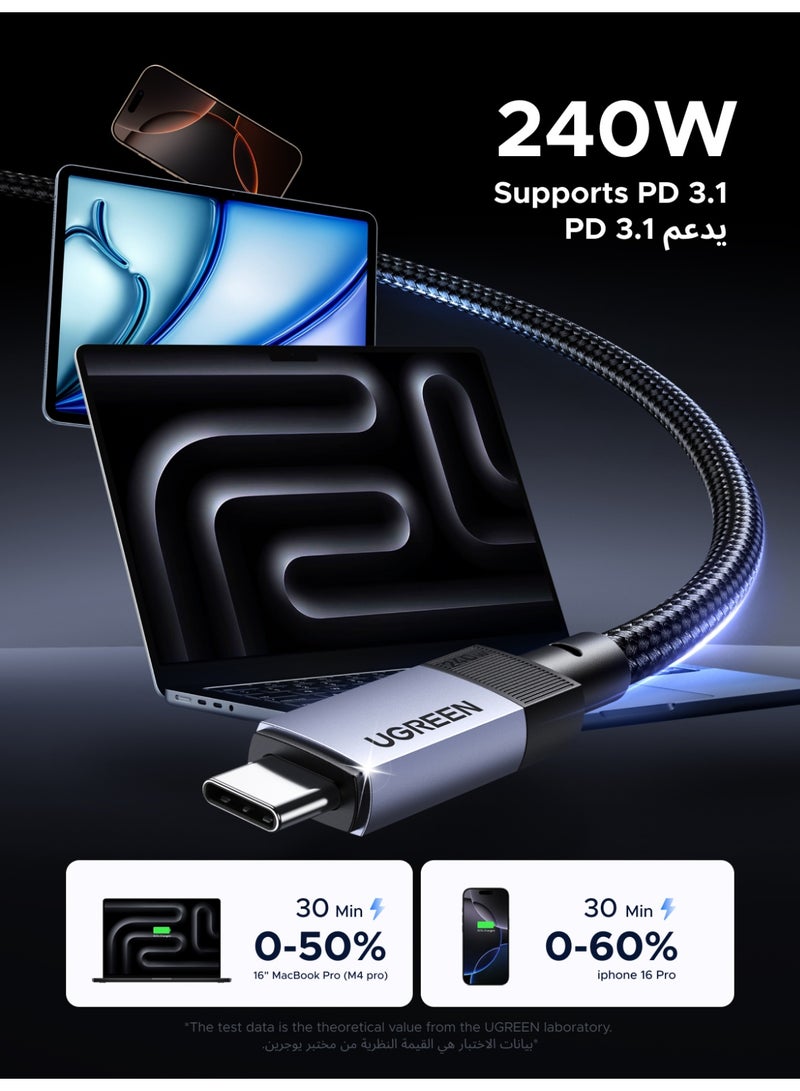 يو جرين 240W Cable USB Type C Multifunctional Fast Charging USB C to USB C Cord Up to 40Gbps Data Transfer 8K@60Hz Video Transmission Alu Shell Braided Durable Compatible with iPhone 17 Series, Galaxy, Laptop - Image 4