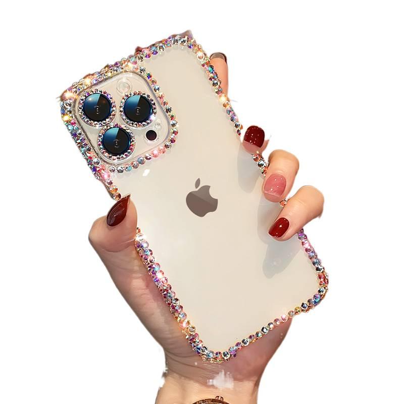 BB Silicone Protective Case for iPhone 14 / 14 Plus / 14 Pro / 14 Pro Max with Drop Protection and Crystal Rhinestone plus Shockproof plus Lens Protector in Clear - Image 1