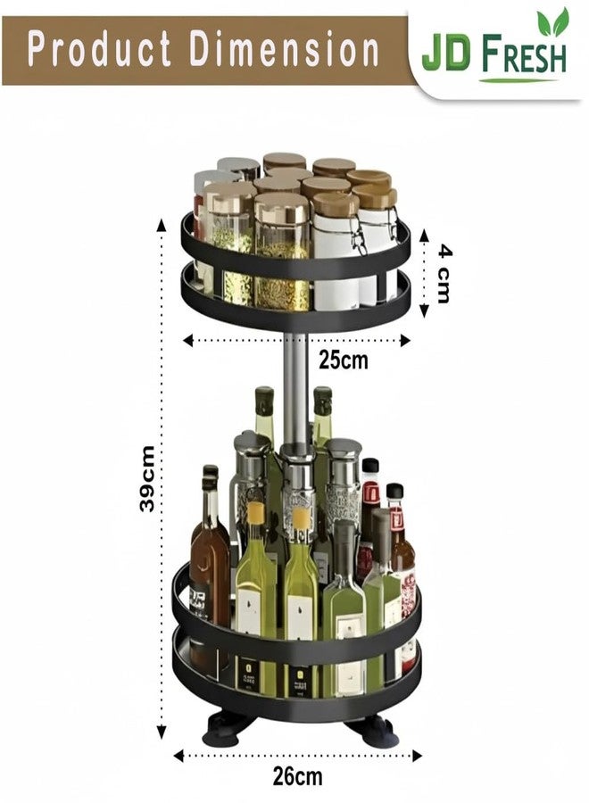 JD FRESH 2-Tier 360° Rotating Spice Rack Organiser/Multifunctional Spice Rack/Table Top Storage Rack/Non-Slip Spice Holder Organizer for Kitchen/Living Room- (Black, Round) - Image 2