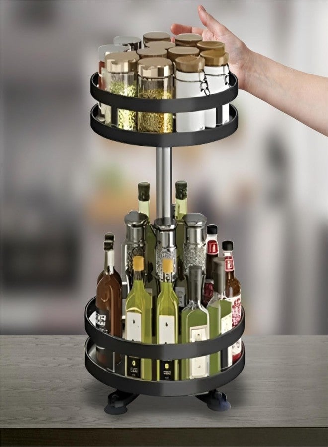 JD FRESH 2-Tier 360° Rotating Spice Rack Organiser/Multifunctional Spice Rack/Table Top Storage Rack/Non-Slip Spice Holder Organizer for Kitchen/Living Room- (Black, Round) - Image 3