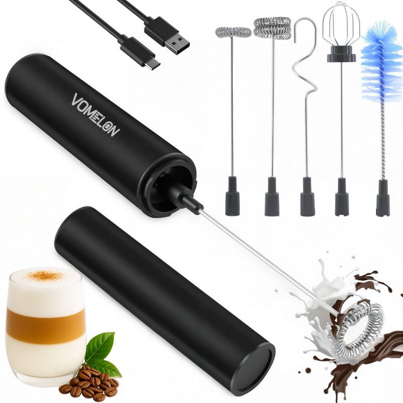 Vomelon Rechargeable Milk Frother Handheld Electric Frother Wand Milk Foamer Drink Mixer for Coffee Lattes Cappuccino and Egg Stainless Steel for TravelBlack - Image 2