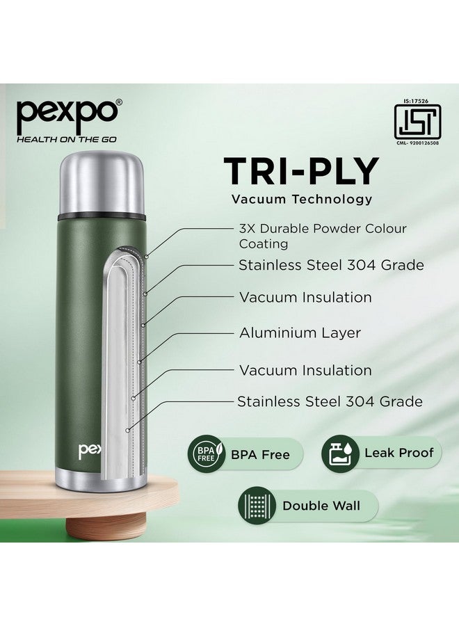 Pexpo Flamingo ISI Certified Vacuum Insulated Hot & Cold Stainless Steel Water Bottle with Jute Bag- 500ml, Military Green|2 Year Warranty|Thermoflask|Ideal for School, Office, Travelling| RCB Edition - Image 3