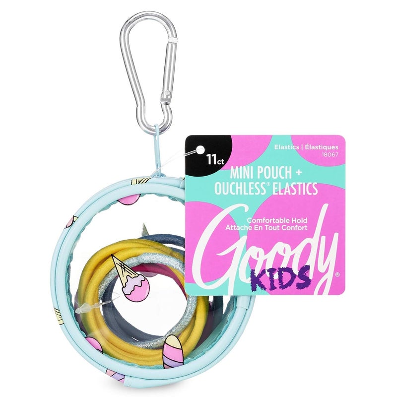 GOODY Kids Ouchless Elastics with Mini Pouch  11 Count Ice Cream Print  for All Hair Types  Hair Accessories for Women and Girls
