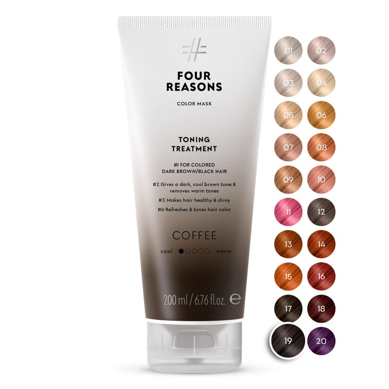 Four Reasons Color Mask - Coffee - (27 Colors) Toning Treatment, Color Depositing Conditioner, Tone & Enhance Color-Treated Hair - Semi Permanent Hair Dye, Vegan and Cruelty-Free, 6.76 fl oz - Image 1