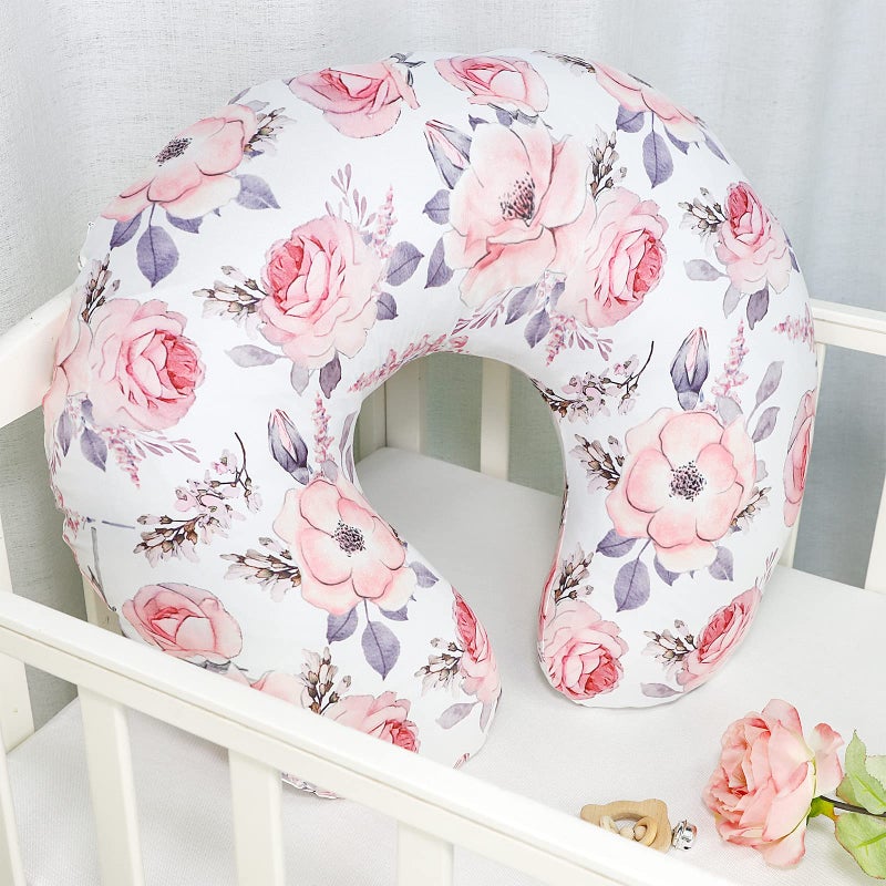 SWESEN Nursing Pillow Cover Girls, Floral Breastfeeding Pillow Cover for Baby, Snug Fits Newborn Nursing Pillow Case, Super Soft Breathable, Pink Flower - Image 4