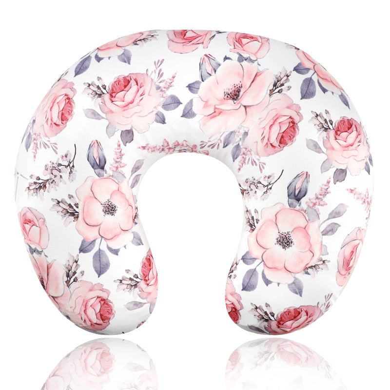 SWESEN Nursing Pillow Cover Girls, Floral Breastfeeding Pillow Cover for Baby, Snug Fits Newborn Nursing Pillow Case, Super Soft Breathable, Pink Flower - Image 1
