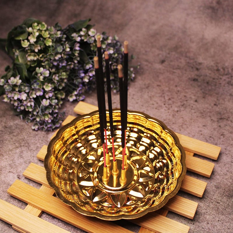 JDS PUJA ARTICLES JDS Puja Articles Brass Agarbatti Stand with ash Catcher Brass Incense Stick Holder for Pooja No3  - Image 2