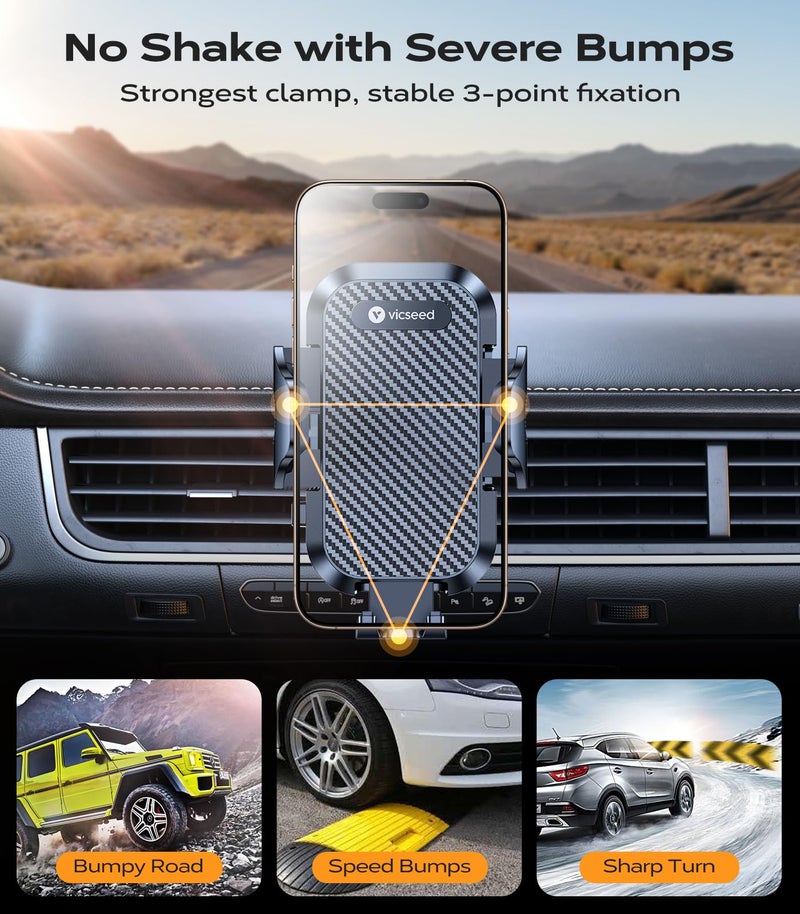 VICSEED 2026 Upgrade Ultra Stable Car Phone Holder Mount [Never Fall Off & Won't Break] Universal Air Vent Phone Mount for Car Easy Clamp Phone Holders for Your Car for iPhone 17 Pro Max 16 15 14 13 - Image 3
