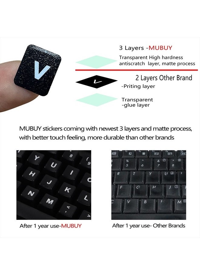 MUBUY-GOL - 2 Pack Universal Arabic Keyboard Stickers, Transparent Background, with White Lettering for Computer Laptop Notebook Desktop, Replacement Computer Keyboard Stickers (Arabic) - Image 1