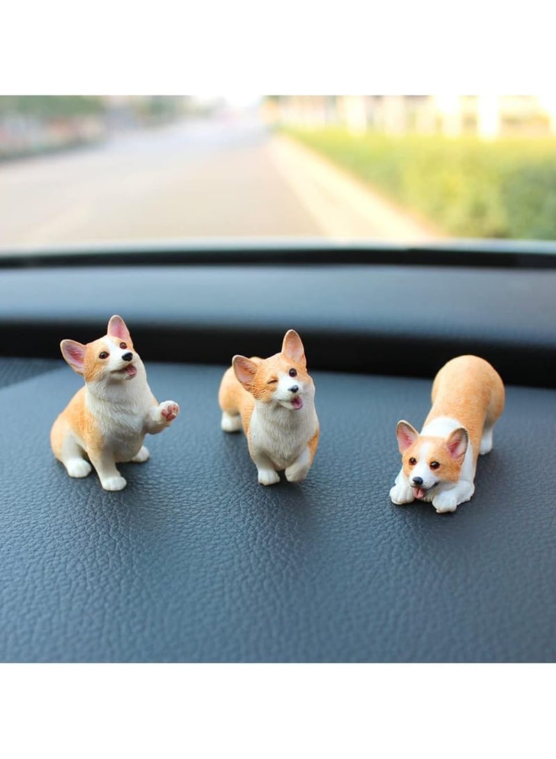 general 3PCS Resin Corgi Statue Cute Animal Car Dashboard Decoration Corgi Sculpture Car Decoration Dog Statue For Home Office Car Interior Yellow - Image 1