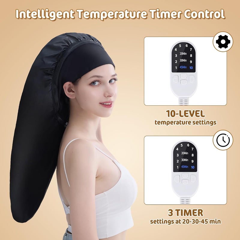 Hair Steamer for Deep Conditioning, Electric Heat Spa Cap with 10-Level Temperature Control 3 Time Settings for Natural Hairs, Portable Thermal Steam Cap, Hair Drying Hoods for Home Use - Image 5