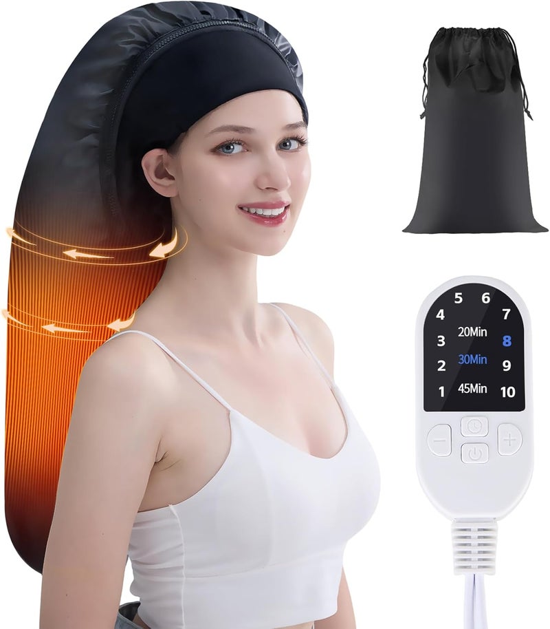 Hair Steamer for Deep Conditioning, Electric Heat Spa Cap with 10-Level Temperature Control 3 Time Settings for Natural Hairs, Portable Thermal Steam Cap, Hair Drying Hoods for Home Use - Image 1
