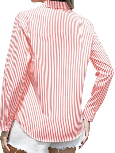 CUNLIN Peach Shirts for Women Salmon Button Down Shirt Long Sleeve Boyfriend Womens Blouse Blouses Fashion Up Tops Fall Peach Size S - Image 2
