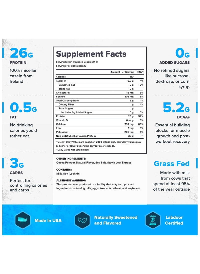 Legion Athletics Casein+ Casein Protein Powder, Dutch Chocolate, Grass-Fed Micellar Casein Protein, Naturally Sweetened & Flavored, No Added Sugars, 25g Per Serving, 30 Servings / Dietary Supplement: / Net WT 1020 G (2.25 lbs) - Image 3