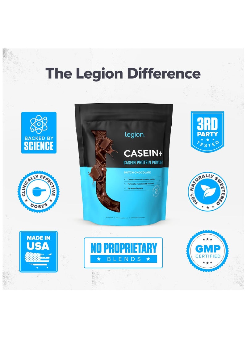 Legion Athletics - Casein+ Casein Protein Powder, Grass-Fed Micellar Casein Protein, Naturally Sweetened & Flavored, No Added Sugars, 25g Per Serving, 1020grams, 30 Servings - Dutch Chocolate, Dietary supplement - Image 1