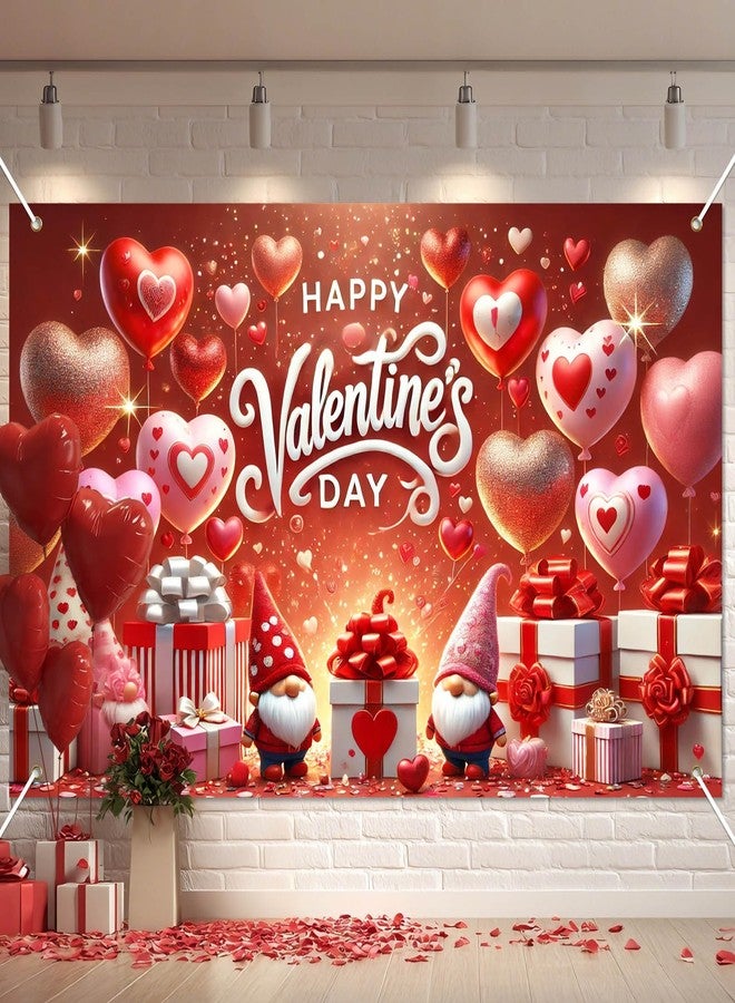 BlissYard Happy Valentines Day Banner 71 * 43 inch Romantic Hearts Gnomes Valentines Day Banner Party Photography Background Supplies for Valentines Day Indoor Outdoor Garden,Yard,Party Home Decor - Image 1