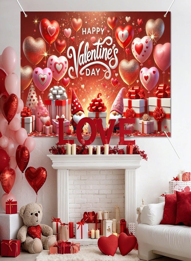 BlissYard Happy Valentines Day Banner 71 * 43 inch Romantic Hearts Gnomes Valentines Day Banner Party Photography Background Supplies for Valentines Day Indoor Outdoor Garden,Yard,Party Home Decor - Image 2