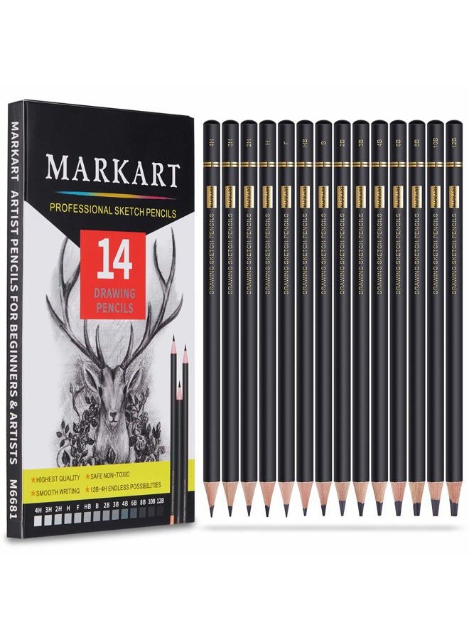 MARKART Professional Drawing Sketching Pencil Set - 14 Pieces,Graphite,(12B - 4H), Ideal for Drawing Art, Sketching, Shading, Artist Pencils for Beginners & Pro Artists - Image 1