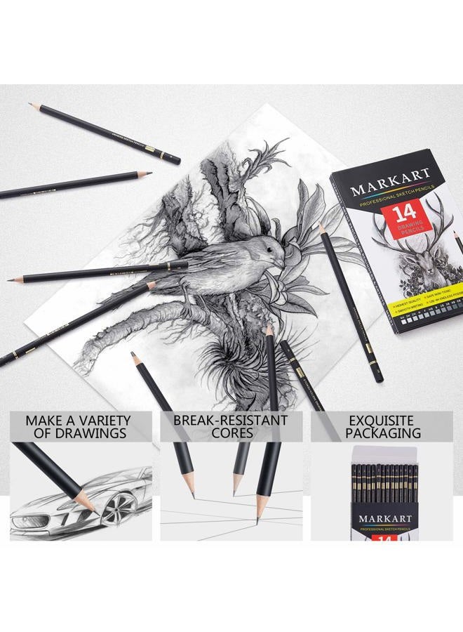 MARKART Professional Drawing Sketching Pencil Set - 14 Pieces,Graphite,(12B - 4H), Ideal for Drawing Art, Sketching, Shading, Artist Pencils for Beginners & Pro Artists - Image 4