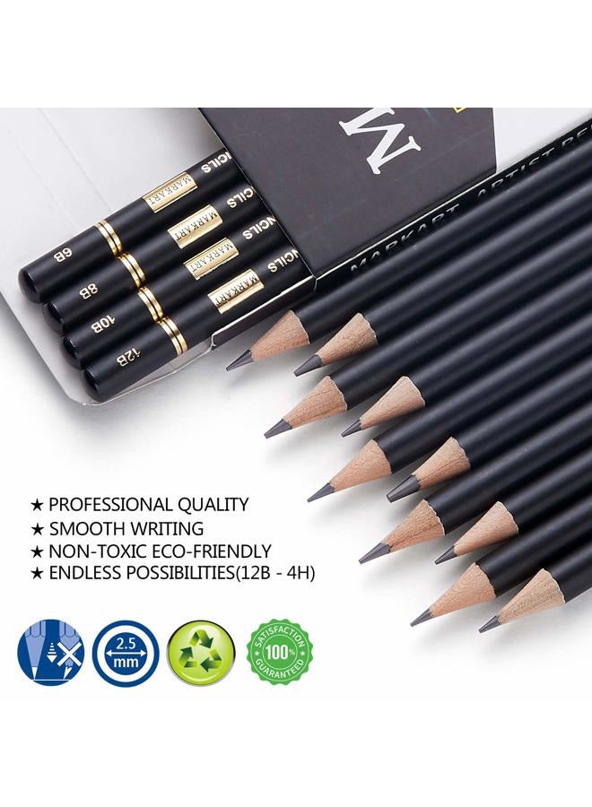 MARKART Professional Drawing Sketching Pencil Set - 14 Pieces,Graphite,(12B - 4H), Ideal for Drawing Art, Sketching, Shading, Artist Pencils for Beginners & Pro Artists - Image 3