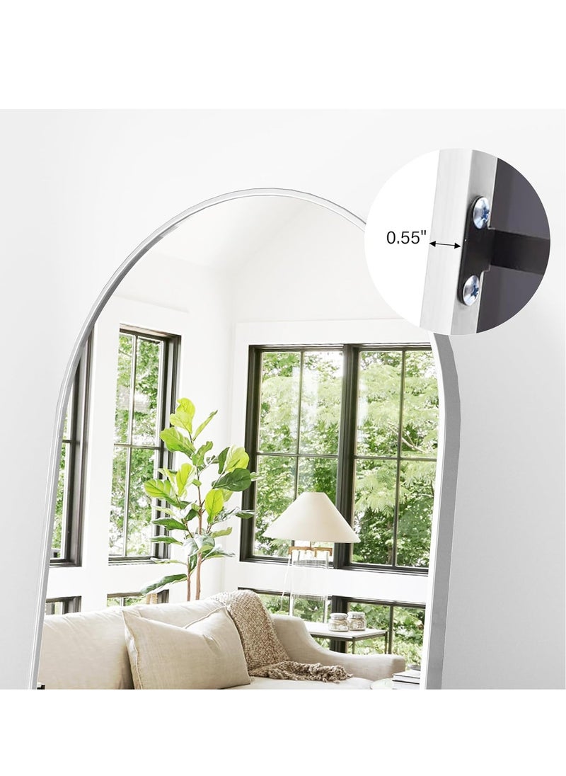 Y&D Full Length Mirror 23.6" x 65"/17.7" x 61" Arched Aluminum alloy Large Standing Dressing Mirror Hanging Leaning Against Wall Mounted Mirror with Stand for Bedroom Locker Room Living Room (Silver)  - Image 4