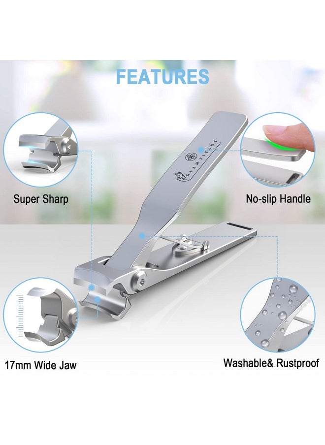 GLAMFIELDS - Nail Clippers, 17Mm Wide Jaw Opening Toenail Clippers For Seniors Thick Toenails/Ingrown Toenail Treatment, Heavy Duty Fingernail Clipper For Manicure, Pedicure, Men & Women Big(Silver) - Image 1