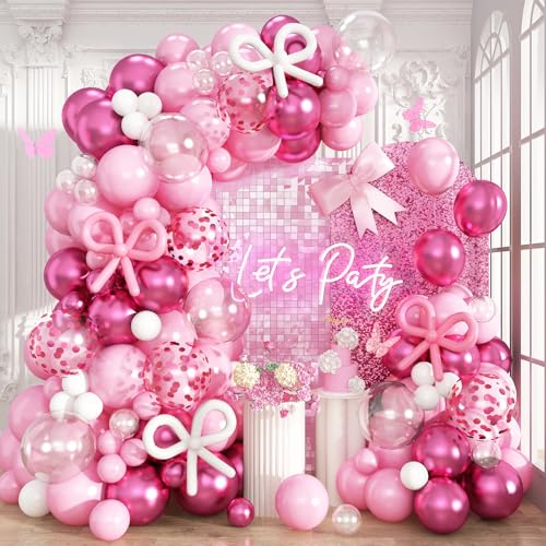 Froova Pink Balloon Garland Arch Kit 103 PCS Metallic Hot Light Baby Pink and Clear Balloon Bow Balloons for Girls Birthday Princess Baby Shower Wedding Party Decorations - Image 1