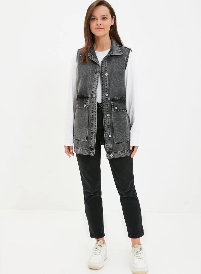 trendyol Pocket Detail Denim Vest