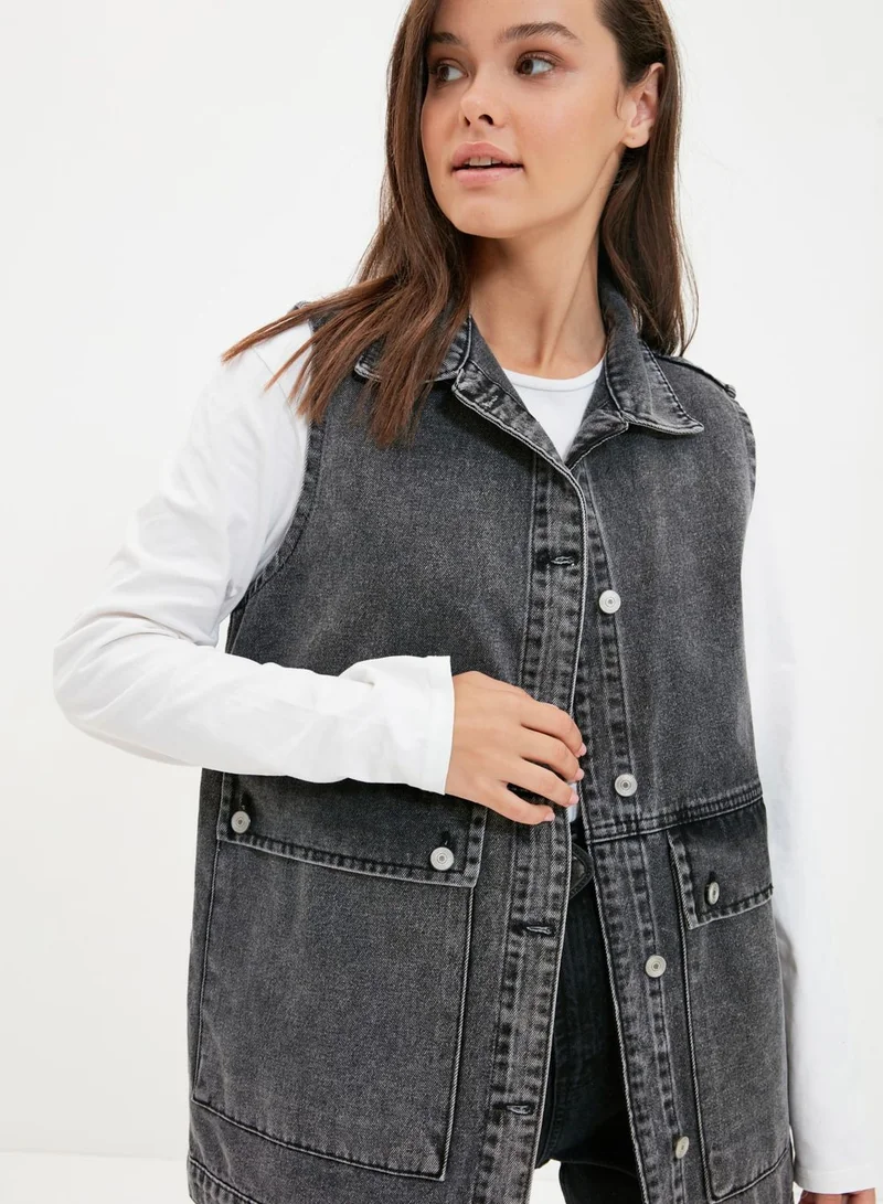 trendyol Pocket Detail Denim Vest